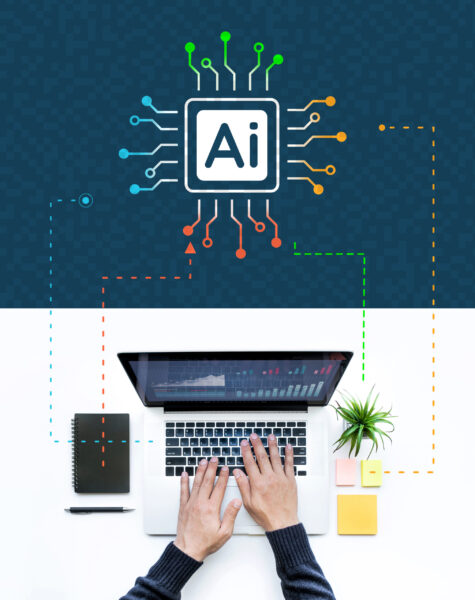 ai Artificial Intelligence technology for work performance.globalization and analytics management concepts